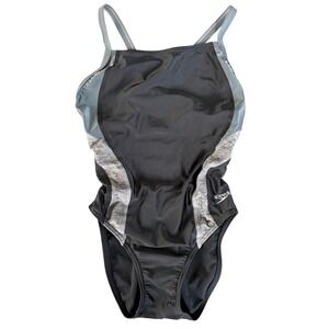 Speedo Pro LT Kids Girls Black Grey One Piece Swimsuit Swimwear Size 6 32